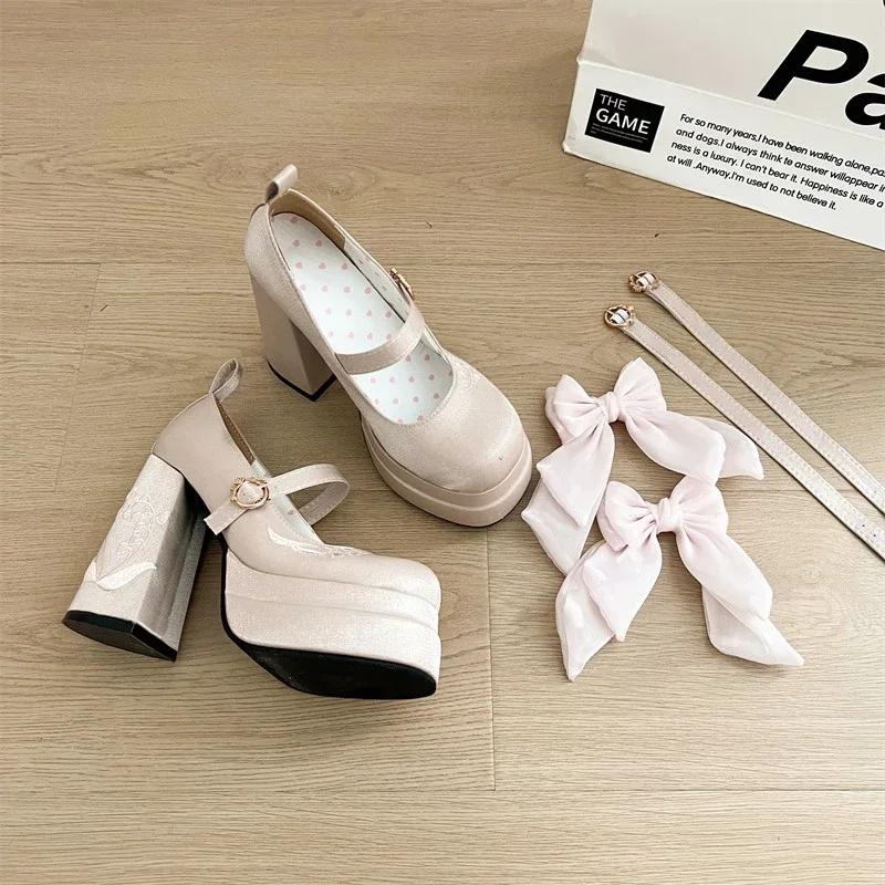 Fashion Designer Platform High Heels Lolita Shoes Fashion Cross Straps Spring Autumn Night Club Stripper Pumps