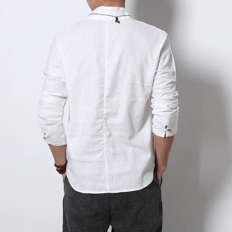 Linen Shirt Men 2025 Mens Spring Long Sleeve V-Neck Shirts Men Chinese Style Cotton Shirts Male Casual Soild Color Blouse