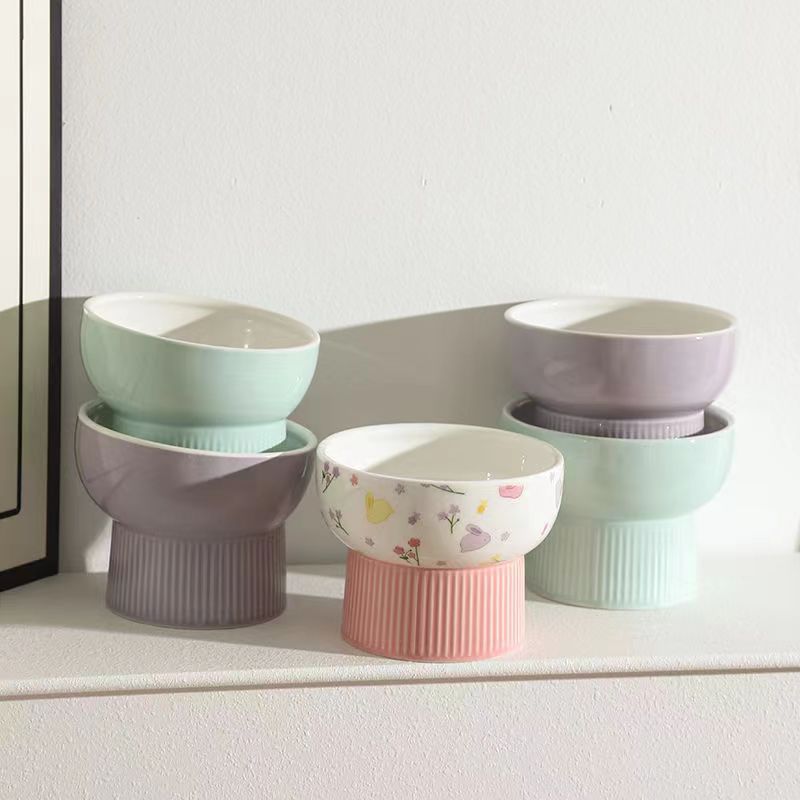 Cat Bowl Ceramic Cat Food Bowl Dog Bowl Food Bowl Rice Bowl Large-diameter Water Bowl Slanted Mouth Bowl Anti Knock Pet Supplies