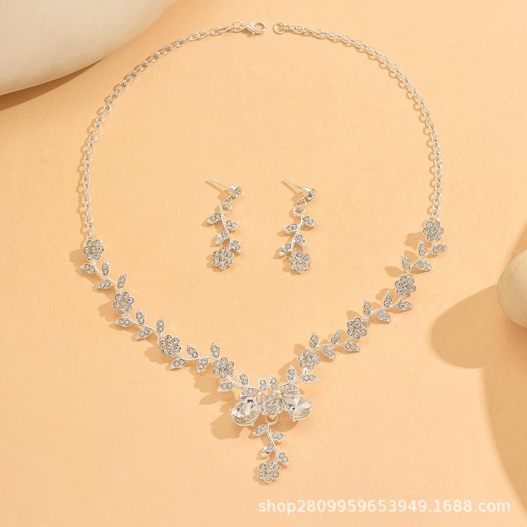 Alloy Rhinestone Wedding Necklace Earrings Bridal Wedding Accessories Banquet Ladies Jewelry