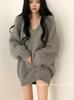 Retro V-neck Loose Knit Sweater for Women - Long Sleeve Mid-length