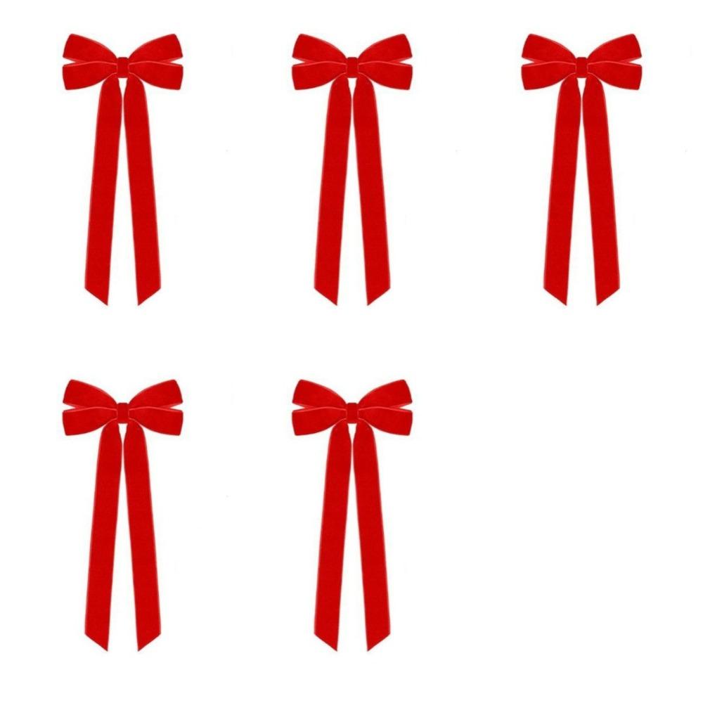 5Pcs Velvet Christmas Bow Ornament Solid Color Xmas Hanging Pendant  Christmas Decor