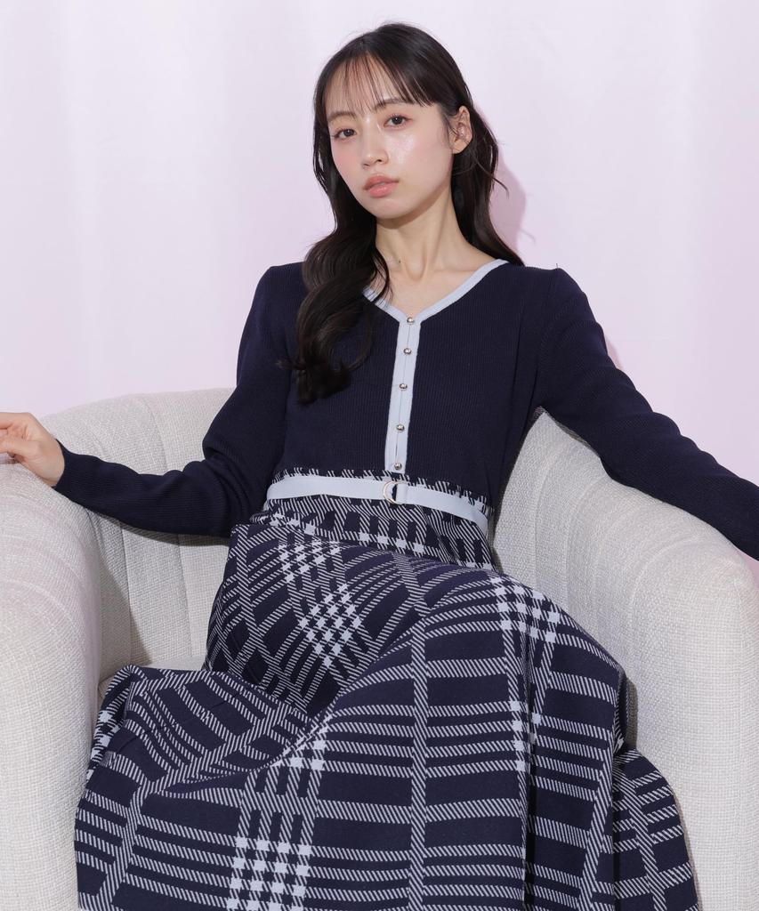 by Check Knit Dress [JILL JILLSTUART] [Navy/FR]