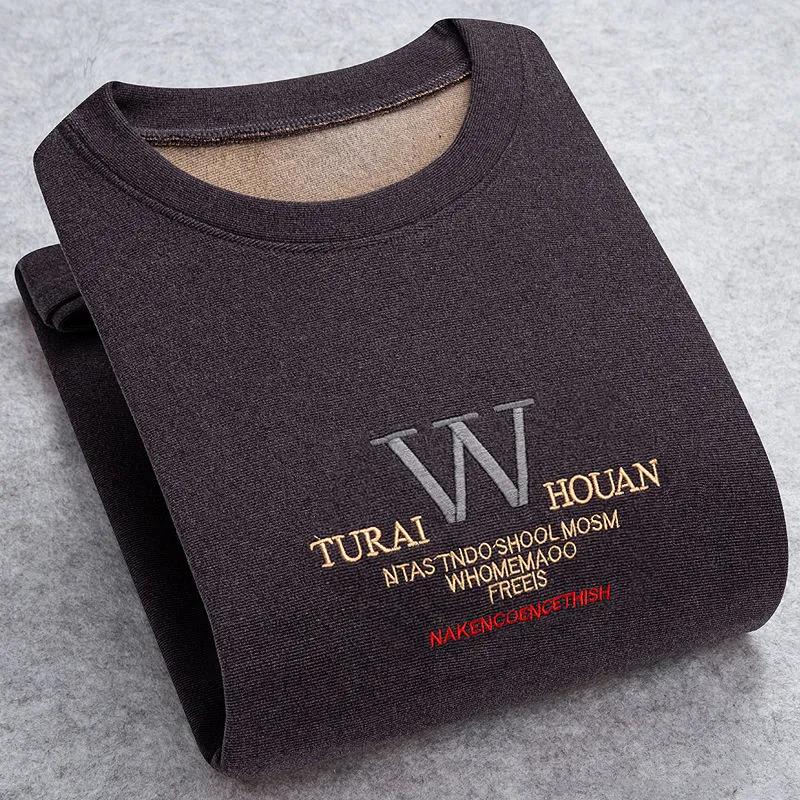 

Осенне-зимний свитер с круглым вырезом плюс бархатная утепленная нижняя рубашка футболка трикотаж термобелье пуловер для молодежи и среднего возраста L