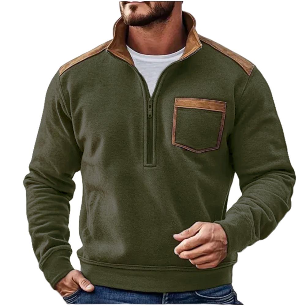 In-Stock 2025 Men's European Casual Fleece Jacket - Autumn/Winter Zip-Up Pullover in Contrasting Colors