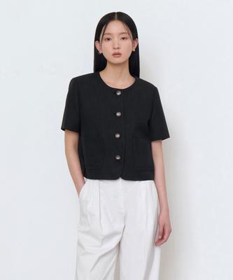 Musinsa Standard Woman Women'S Round Neck Tweed Crop Short Sleeve Jacket [Black]