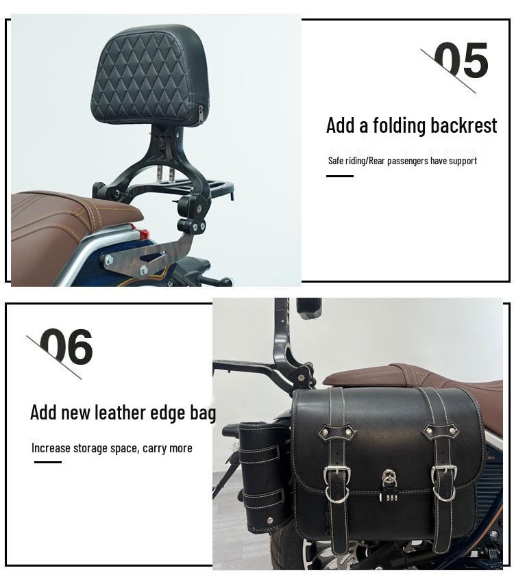 Zongshen Yomi YOMI ZS125-5A Modified Bumper Guard Bar with Folding Backrest, Rear Rack, and Side Bag/Box