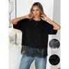 Summer Lace Splicing Loose Women's T-shirt New Round Neck Fashion Blouse Solid Color Tees Short Sleeve Elegant Office Long Tops Female Basic Clothing