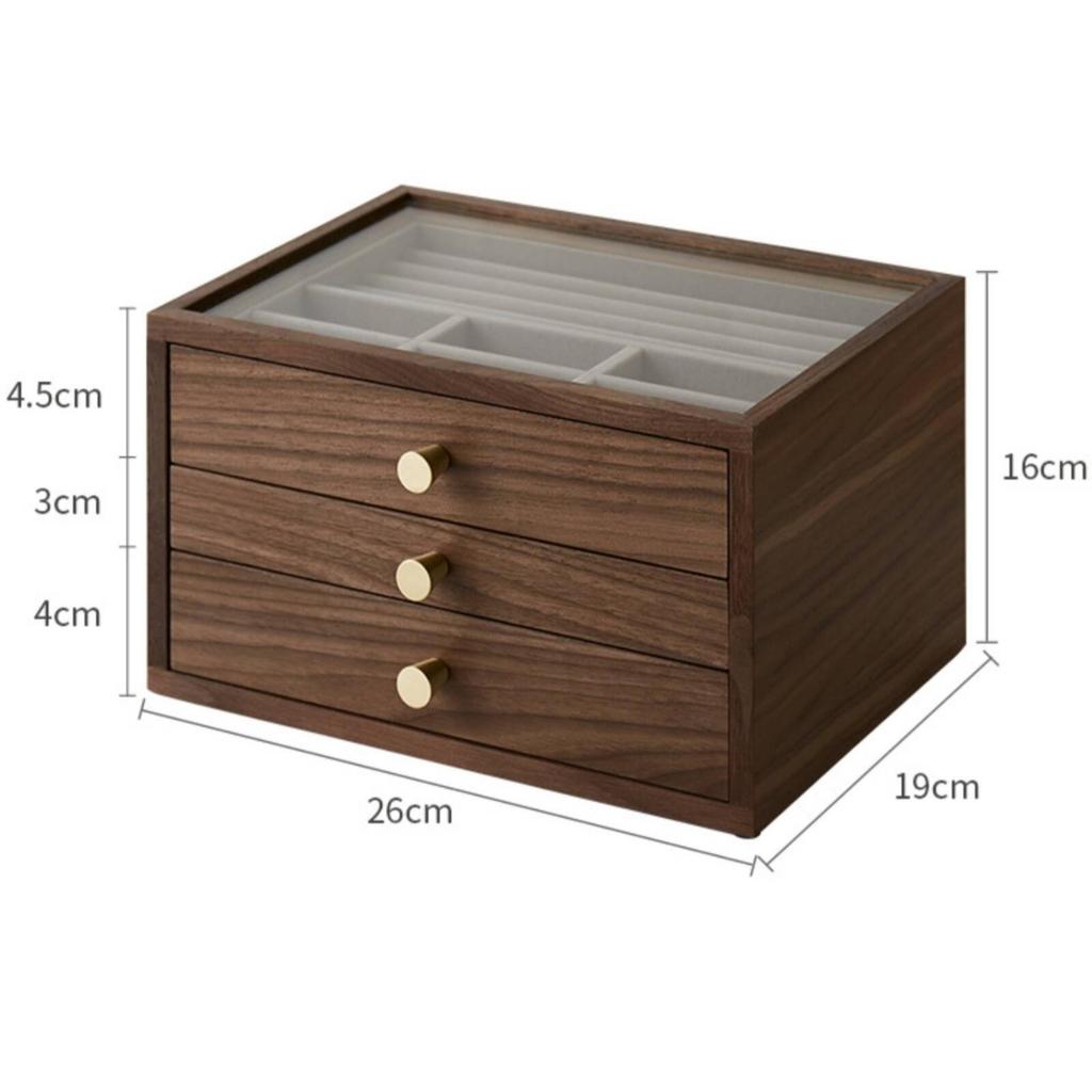 Wood-Grain Jewelry Box with Drawers Rectangular Drawer Large