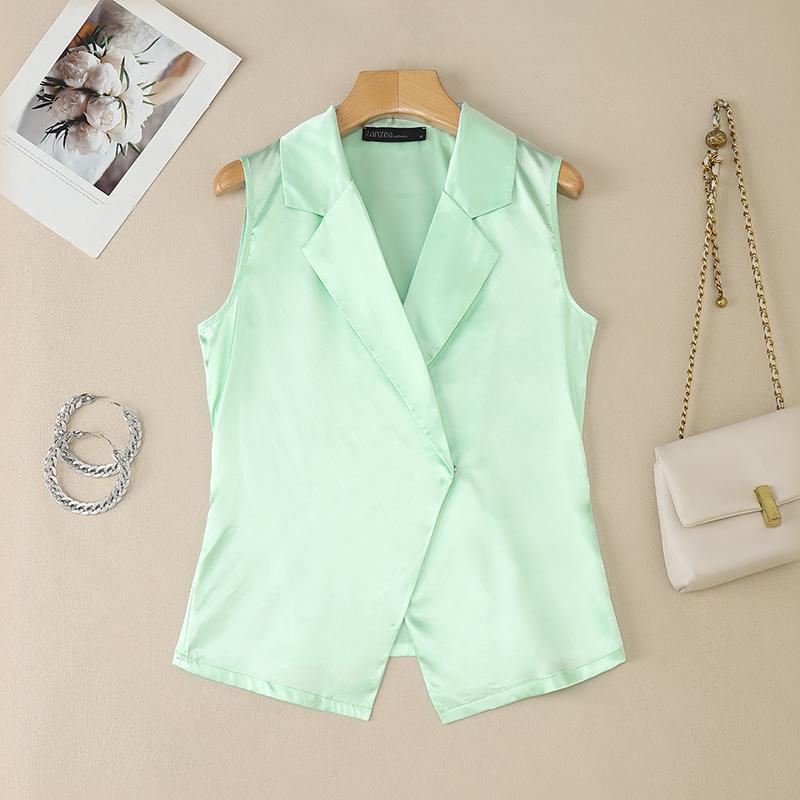 

ZANZEA Women Casual Turn Down Collar Summer Sleeve Vest Tops 5XL зелёный