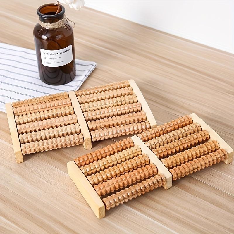 1pc Wooden Foot Massager with Shiatsu Roller - Ergonomic, Comfortable Wooden Design for Foot and Toe Relaxation