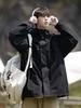 Men's Black Hooded Windproof Jacket: Spring/Autumn Japanese Trendy Loose Fit Mountaineering Workwear