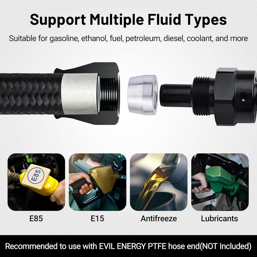 EVIL ENERGY 6AN PTFE Fuel Hose Line, AN6 Fuel Line E85 Nylon Braided 10FT Black 5/16 Inch ID
