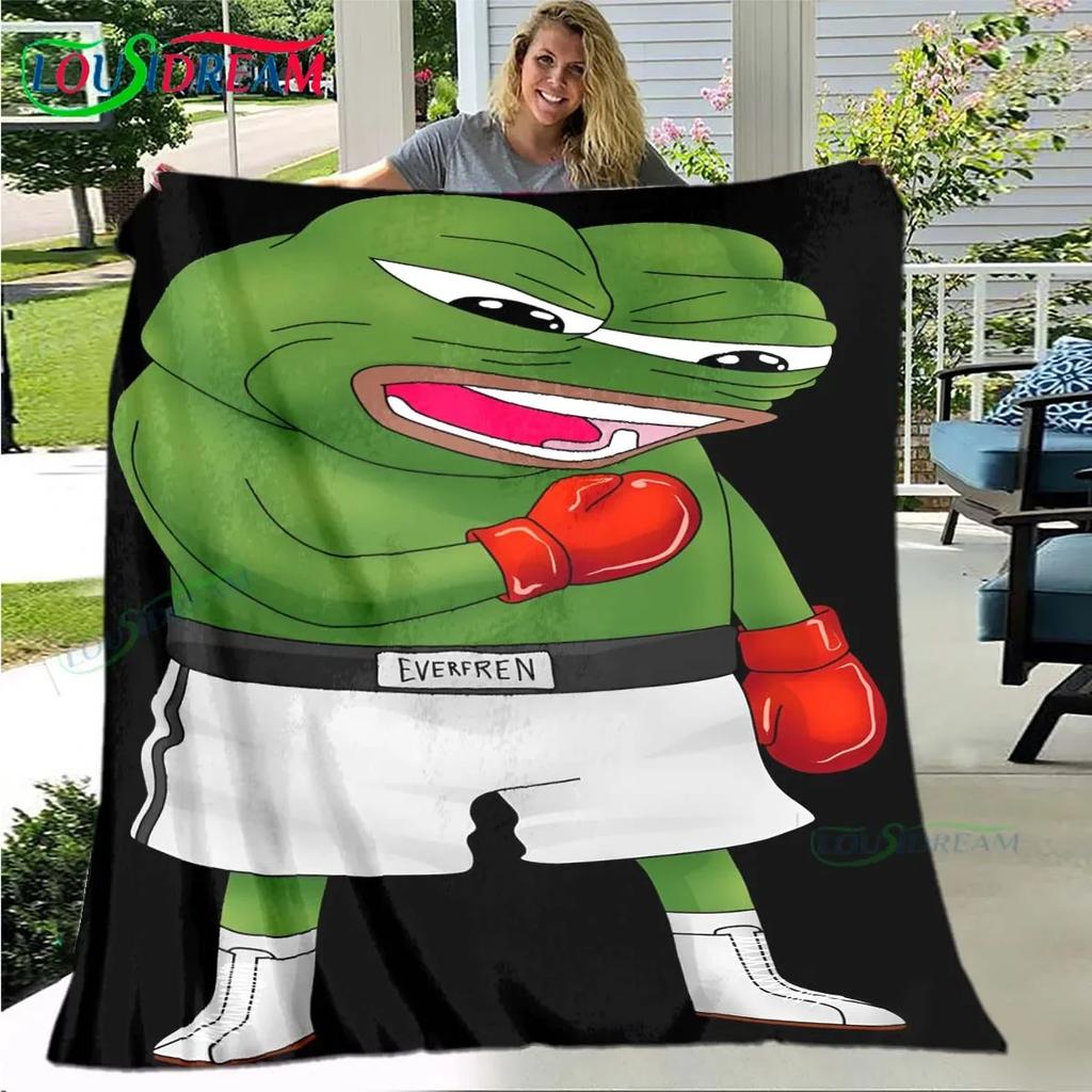 Cartoon Frog Pepe  Printed Four Season Blanket Sofa Cover Travel Bed Plush Office Break Blanket Birthday Gift Picnic Blanket