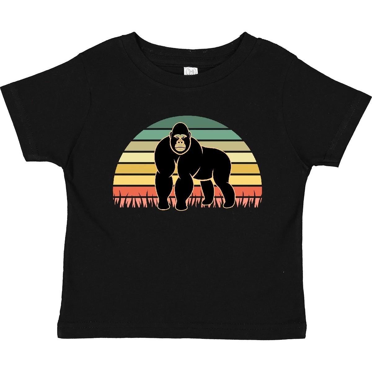 Inktastic Gorilla Retro Sunset Jungle Animal Toddler kids boys T-Shirt Monkey Zoo Clothes 130