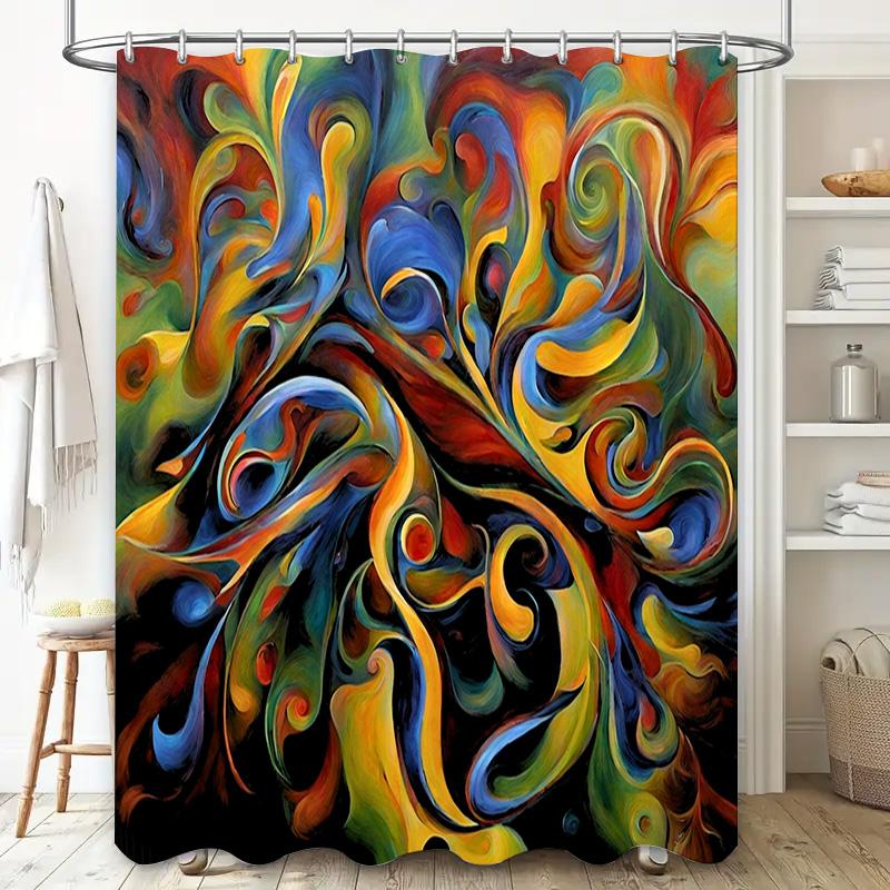 Colorful Swirls Shower Curtain Bath Decor Waterproof Fabric Perfect Addition for Bathroom Aesthetic