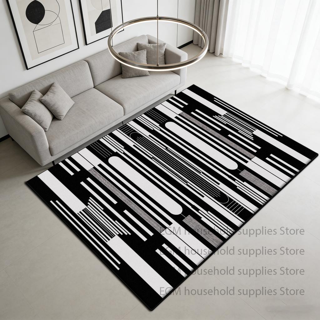 Modern Black White Carpet Minimalism Striped Decoration Bedside Bedroom Rug Lounge Cloakroom Antiskid Study Floor Mats Washable