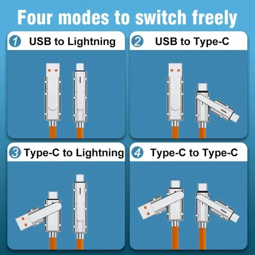 4 In 1 120W Data Cable 3 IN 1 PD 100W USB Type C to Type C PD Cable Fast Charging For iPhone Samsung Xiaomi Data Charging Wire