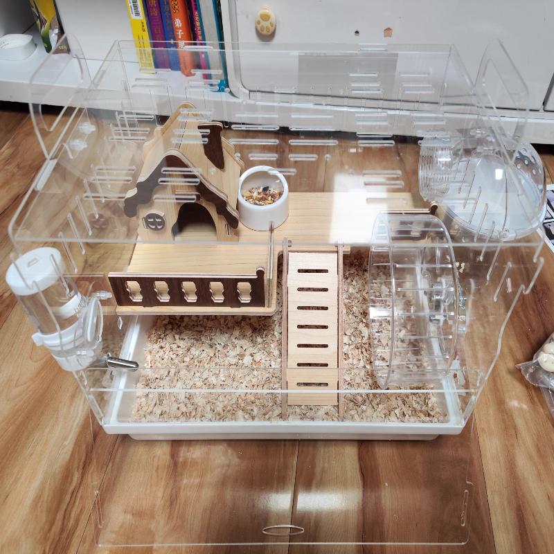 Transparent Hamster Cage Luxury Villa for Syrian Dwarf Gerbil Mouse Enclosure Tank Acrylic Rodent Habitat Cage with Accessories