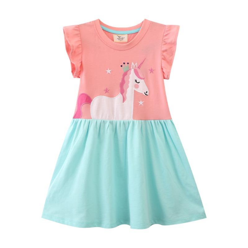 Summer New Unicorn Applique Embroidered Girls' Dress Baby Girl Spring and Summer Princess Dress