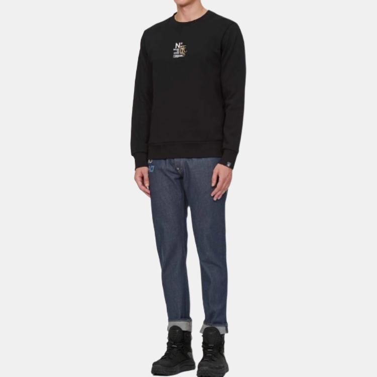 Evisu Letter Print Crew Neck Pullover Long Sleeve Sweatshirt Unisex sweatshirt Black 2EAGNM1SW424XXCT