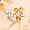 Elegant Gold Leaf Adjustable Stainless Steel Ring for Women - Durable, Fairy Forest Style