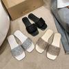 Women's Glitter Flat Slippers   Summer Casual Indoor Outdoor Shoes Square Toe Comfortable Beach Women Slides Shoes