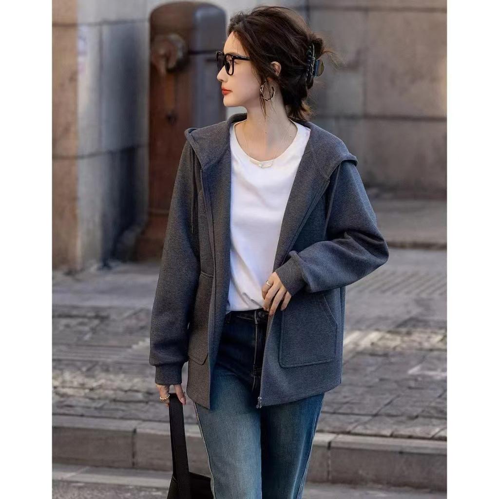 Autumn New Sports Hooded Air Layer Covering Flesh Is Easy To Wear Sweater Jacket for Women