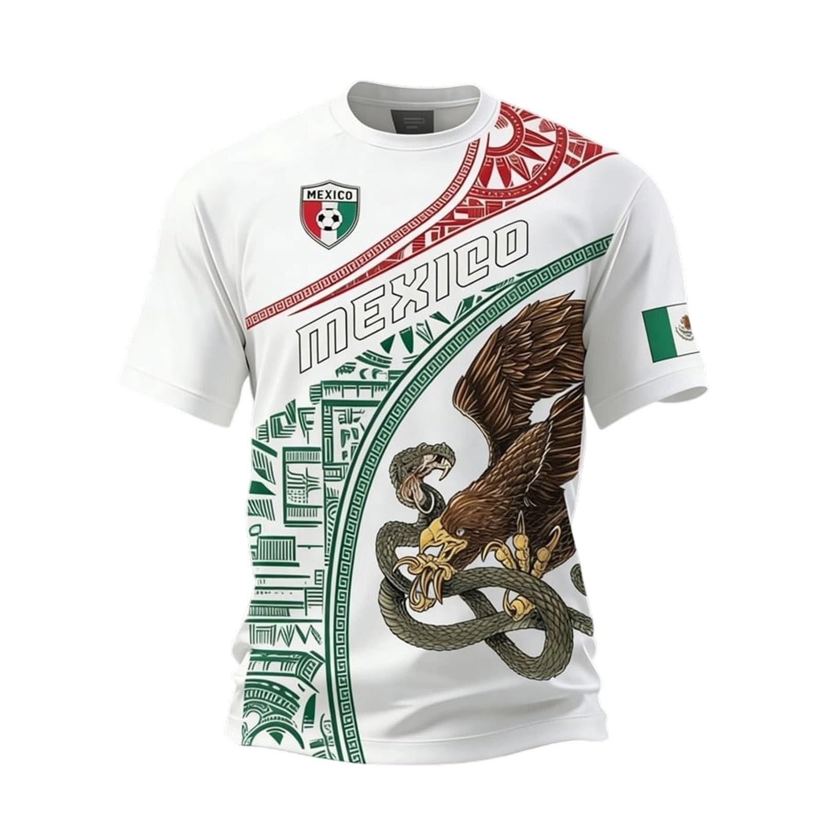 Men s Mexico Soccer Theme Printed Short Sleeve Casual Top XXL