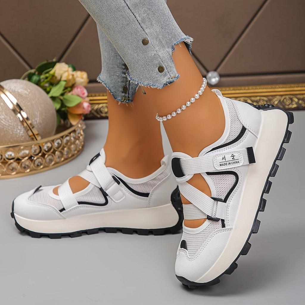 Women's Summer Breathable Mesh Slip-On Sneakers with Adjustable Hook-and-Loop Straps Lightweight Comfortable Casual Shoes