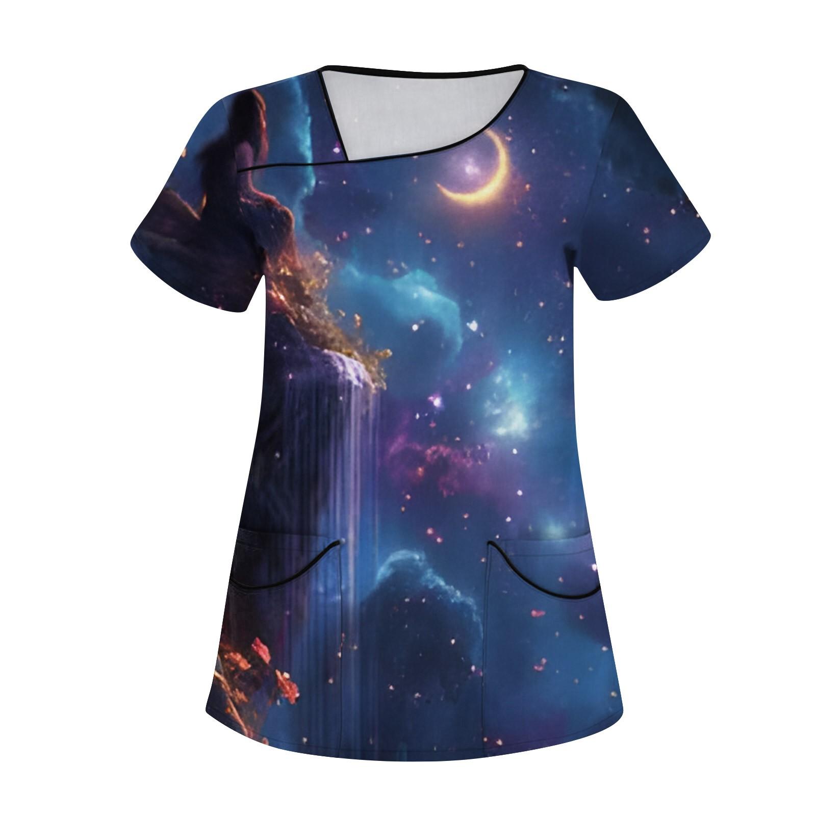 

Жіночий модний принтований робочий одяг з короткими рукавами та кишенями. Верхній одяг XXL