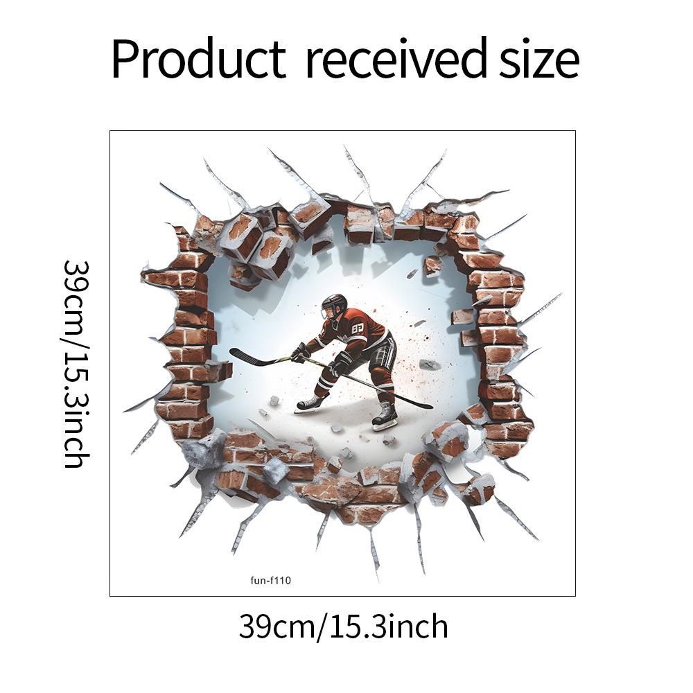 Creative Ice Hockey Player Breaking Through Wall Self Adhesive Wall Sticker for Kids Room Decor