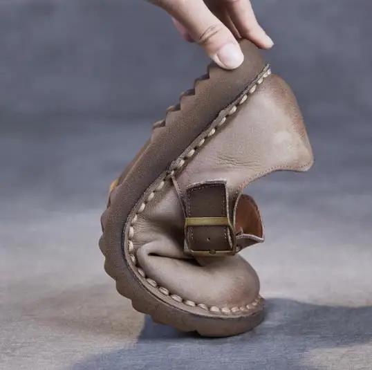 Fashion 3CM Handmade Genuine Leather Flat Shoes Women Retro Style Slip On Casual Loafers Soft Sole Literary Style Women Vulcanized Shoes