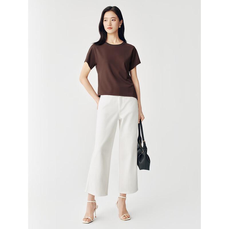 JUZUI Women's Oblique Hem Round Neck Short Sleeve Top