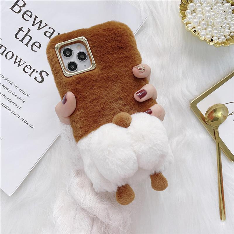 

For iPhone 14 Pro 6.1 inch Fluffy Phone Case Warm Plush+TPU Soft Phone Shell Cover Brown
