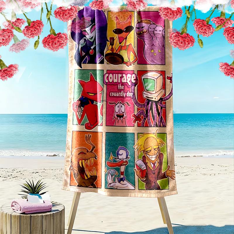 Cartoon Pattern Print 2D Flat Print Beach Towel, Large Soft Quick Dry Towel for Beach Camping SwimmingXSTJ0915562