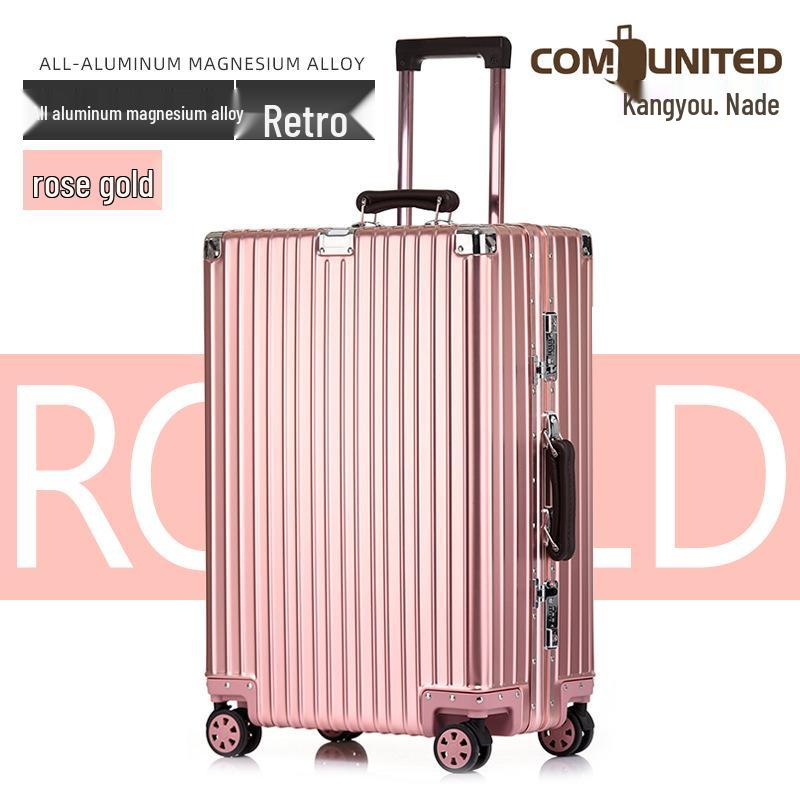 Aluminum-Magnesium Alloy Suitcase with Aluminum Frame, Universal Wheels, Combination Lock - 24" Carry-On for Students & Men's Business Travel.