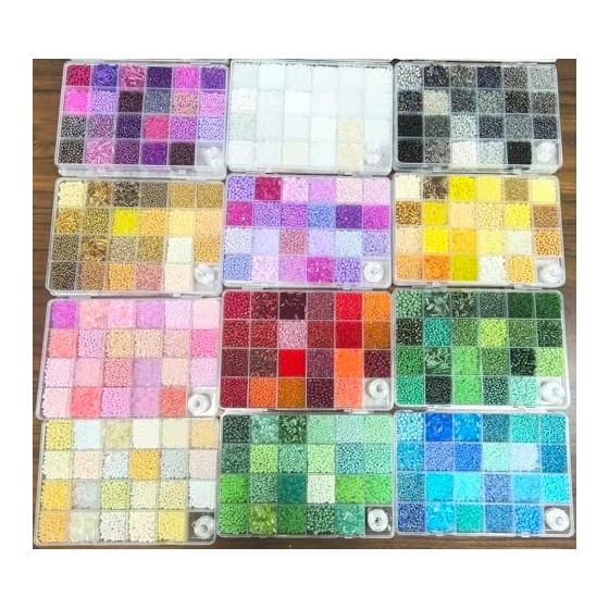 BetterJonny Glass Seed Beads & Tube Beads Kit 23 Colors Mixed Pony & Bugle Beads with Elastic String Materials for DIY Jewelry Making,