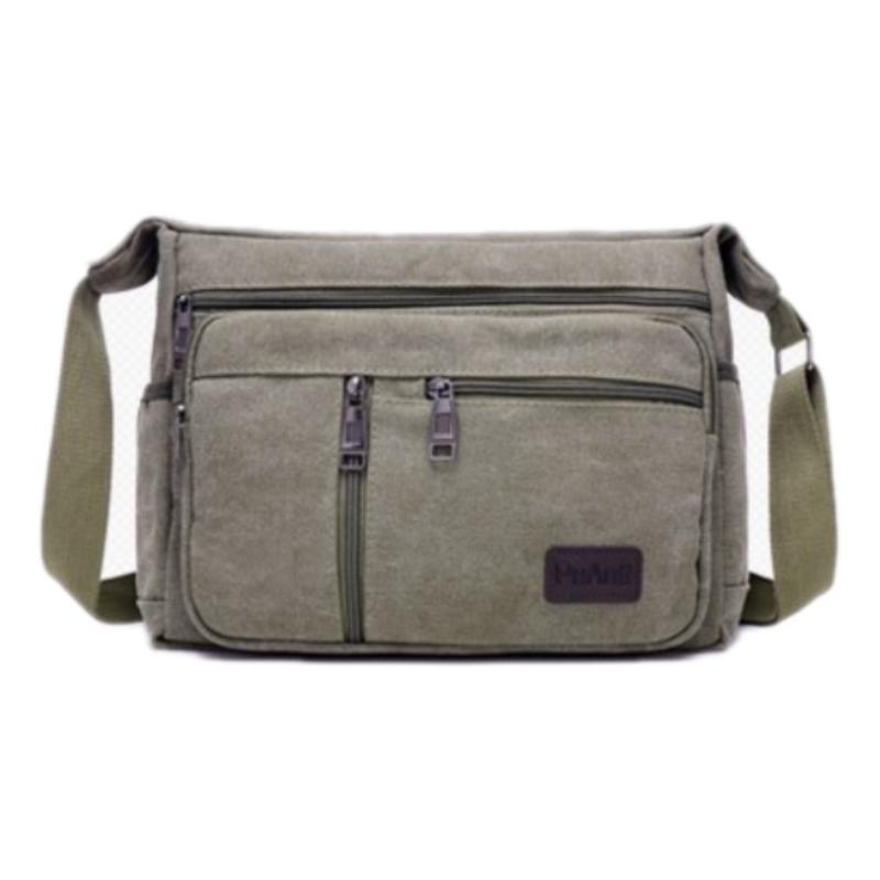 Vintage Canvas Herren Umhängetasche - Verstellbare Riemen, Mehrere Reißverschlusstaschen, Outdoor- und Wander-Schultertasche