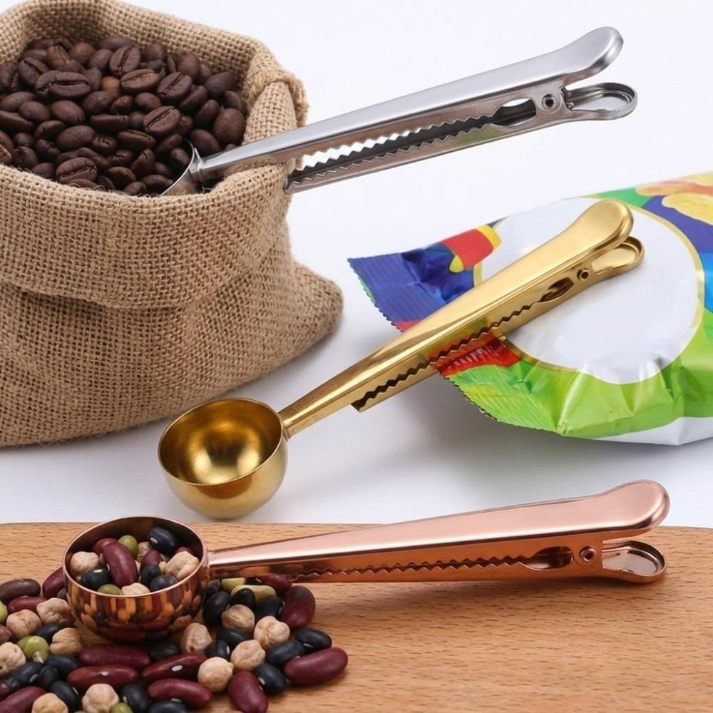 Rustless Steel Bag Clip 2-in-1 Measuring Utensil Save Space Sealing Clip Bean Scooping