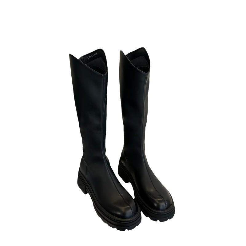 2025 New Autumn and Winter Round Head Thick Legs Big Tube Circumferential Knight Boots Elastic High Boots But Knee Boots Women's Boots