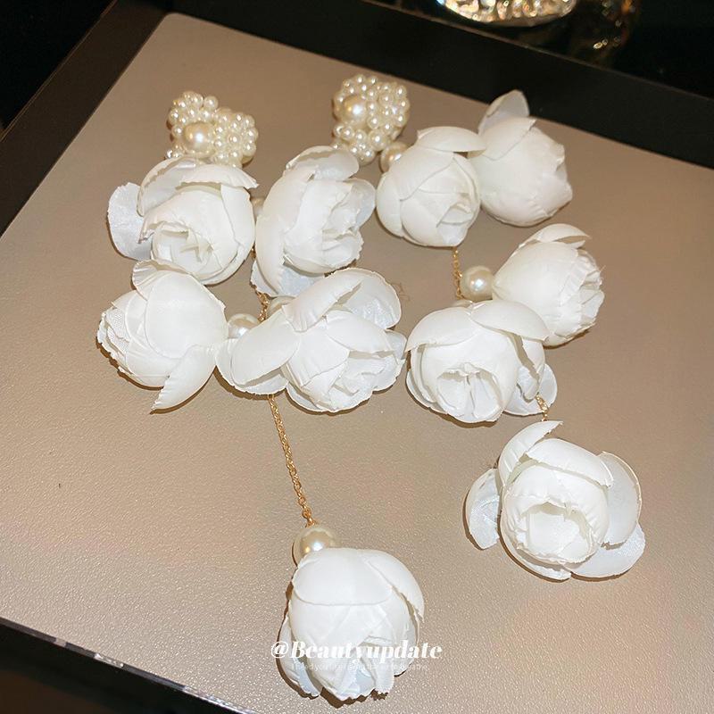 Silver Needle Super Fairy Pearl Tassel Earrings - High-End Niche Fashion, Long Exaggerated Design for Women's Stylish Commuting.