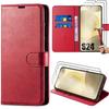 Case and Tempered Glass - Samsung - Galaxy S24 - Red - Synthetic Leather - Anti-Scratch