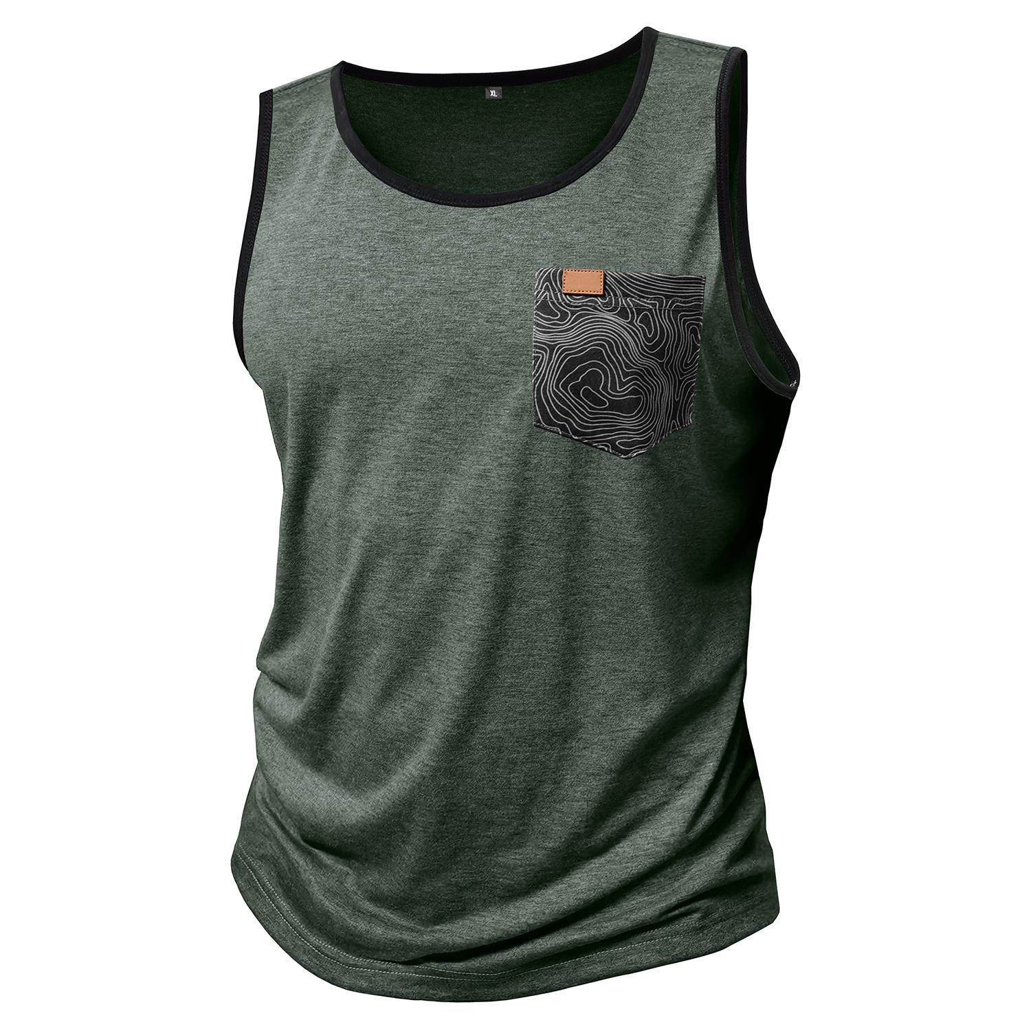 

Men’s Vest Sleeveless Tops Printed Chest Pocket Summer Sports Fitness Loose Shirts XXL зелений