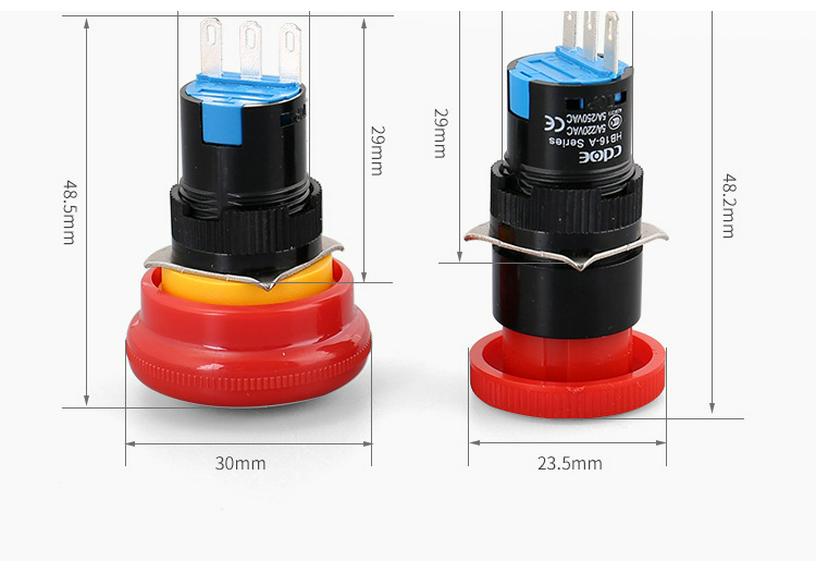 16mm Large Face Mushroom Head Emergency Stop Button - Latching Type Switch for Industrial Power Equipment