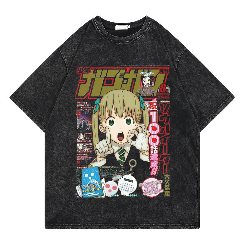 

Soul Eater T Shirt Vintage Washed T Shirt Anime Printing Graphic Streetwear Hip Hop Loose Yk TShirt Summer Casual Cotton Tees S