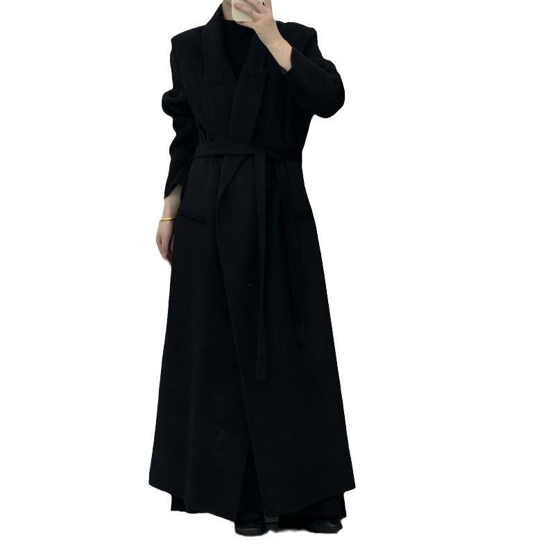 Bathrobe Style Front Shoulder Double-sided Wool Coat Winter Extended Over-knee Belt Long Hair Thickened Woolen Coat