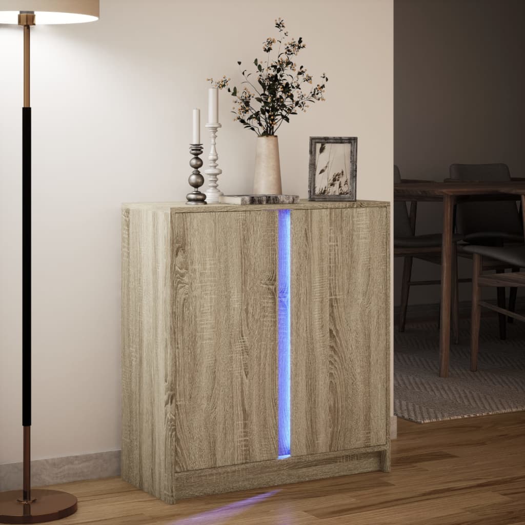 LED Sideboard in Sonoma Oak Finish 77 x 34 x 85 cm Particleboard