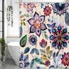 Blommig duschdraperi i bohemisk stil, Dekorativt duschdraperi för badrum, Vattentätt duschdraperi med krokar