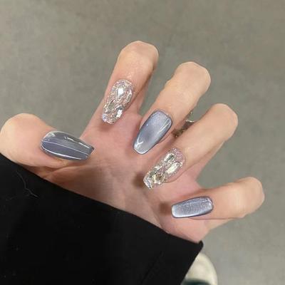 Blaues Katzenauge Tragen Nagel Abnehmbarer Nagelstück Nagelstück Aufhellendes Zitat Nagelpatch T Ballett Nagel 24 Stück
